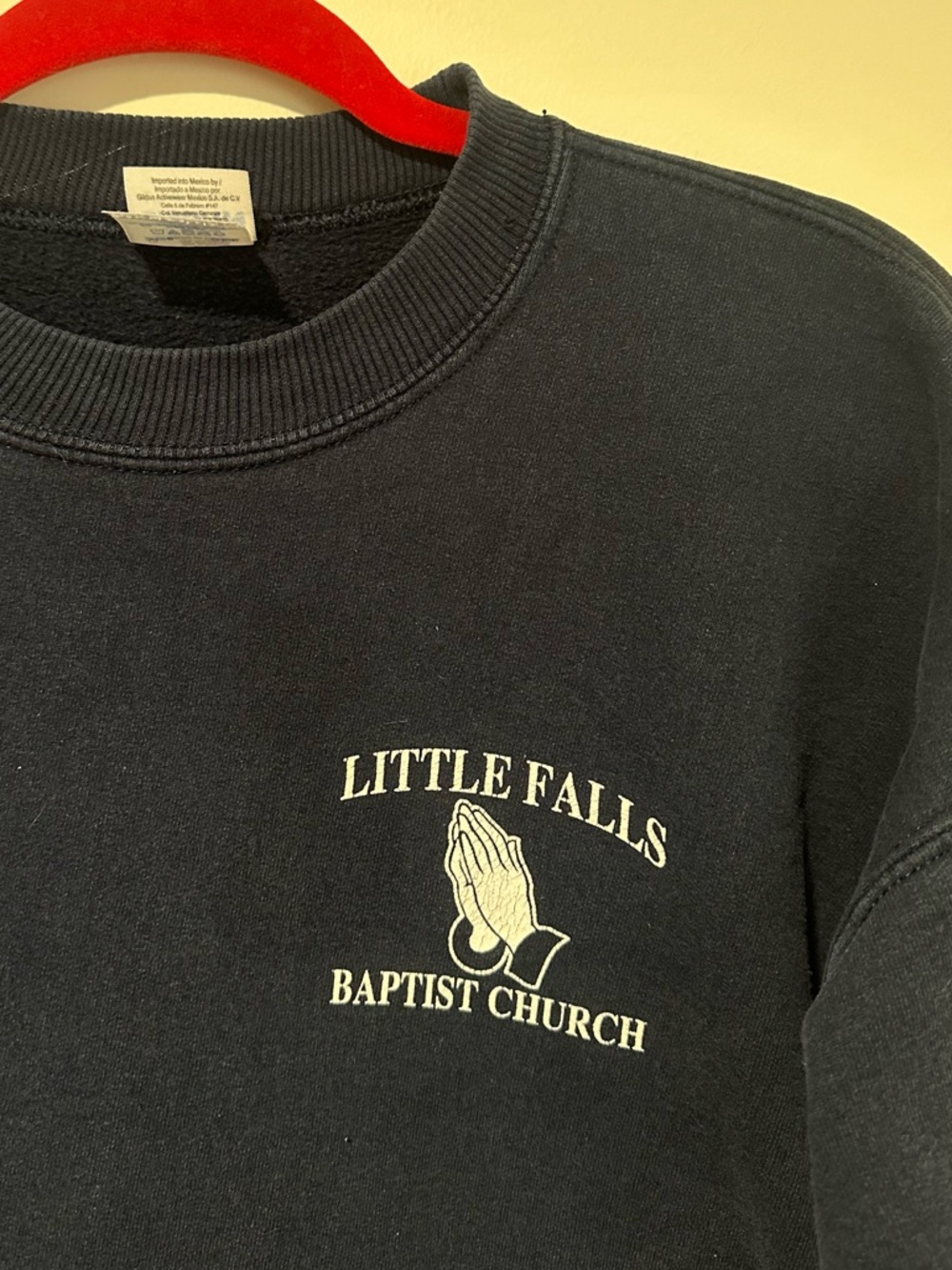 Vintage 90s Navy Crewneck Sweatshirt with Little Falls Baptist Church Logo - Picture 4 of 14